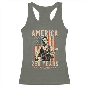 Abraham Lincoln Playing Guitar 4th July US 250th Anniversary Racerback Tank Top TS11 Military Green Print Your Wear