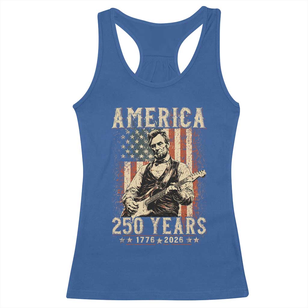 Abraham Lincoln Playing Guitar 4th July US 250th Anniversary Racerback Tank Top TS11 Royal Blue Print Your Wear