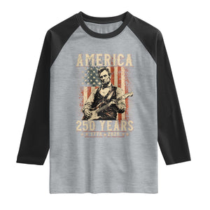 Abraham Lincoln Playing Guitar 4th July US 250th Anniversary Raglan Shirt TS11 Heather Gray Black Print Your Wear