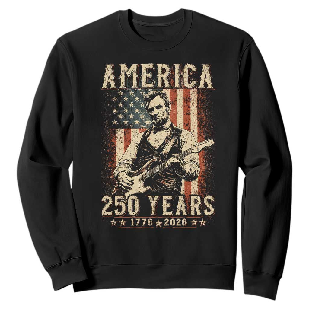 Abraham Lincoln Playing Guitar 4th July US 250th Anniversary Sweatshirt TS11 Black Print Your Wear