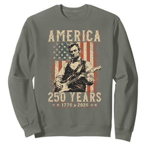 Abraham Lincoln Playing Guitar 4th July US 250th Anniversary Sweatshirt TS11 Military Green Print Your Wear