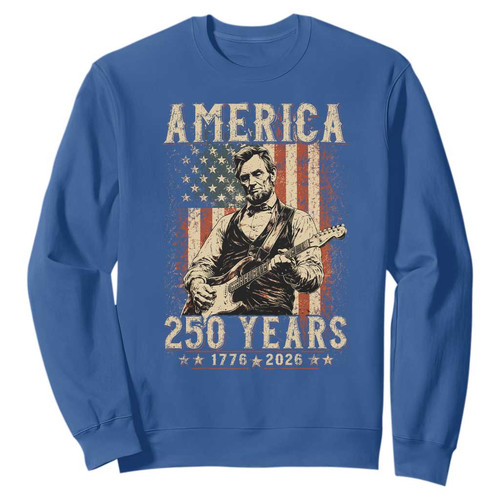Abraham Lincoln Playing Guitar 4th July US 250th Anniversary Sweatshirt TS11 Royal Blue Print Your Wear