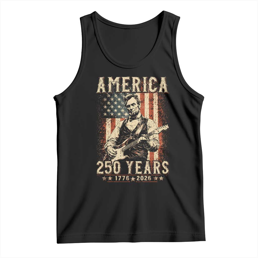 Abraham Lincoln Playing Guitar 4th July US 250th Anniversary Tank Top TS11 Black Print Your Wear