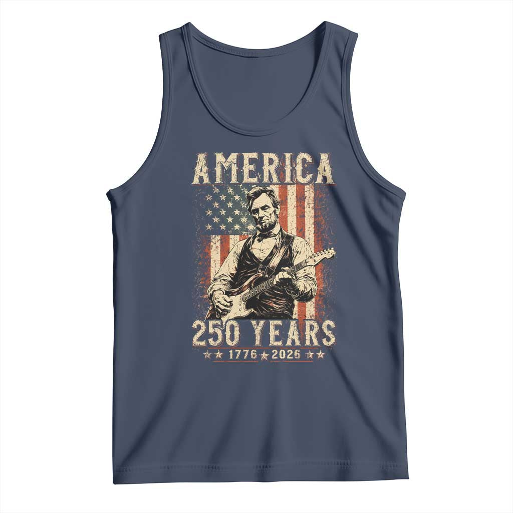 Abraham Lincoln Playing Guitar 4th July US 250th Anniversary Tank Top TS11 Navy Print Your Wear