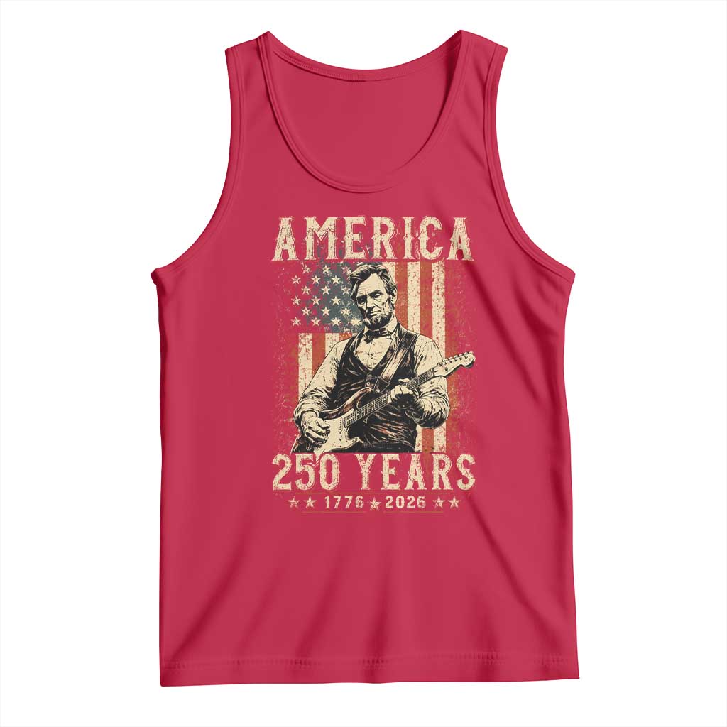 Abraham Lincoln Playing Guitar 4th July US 250th Anniversary Tank Top TS11 Red Print Your Wear
