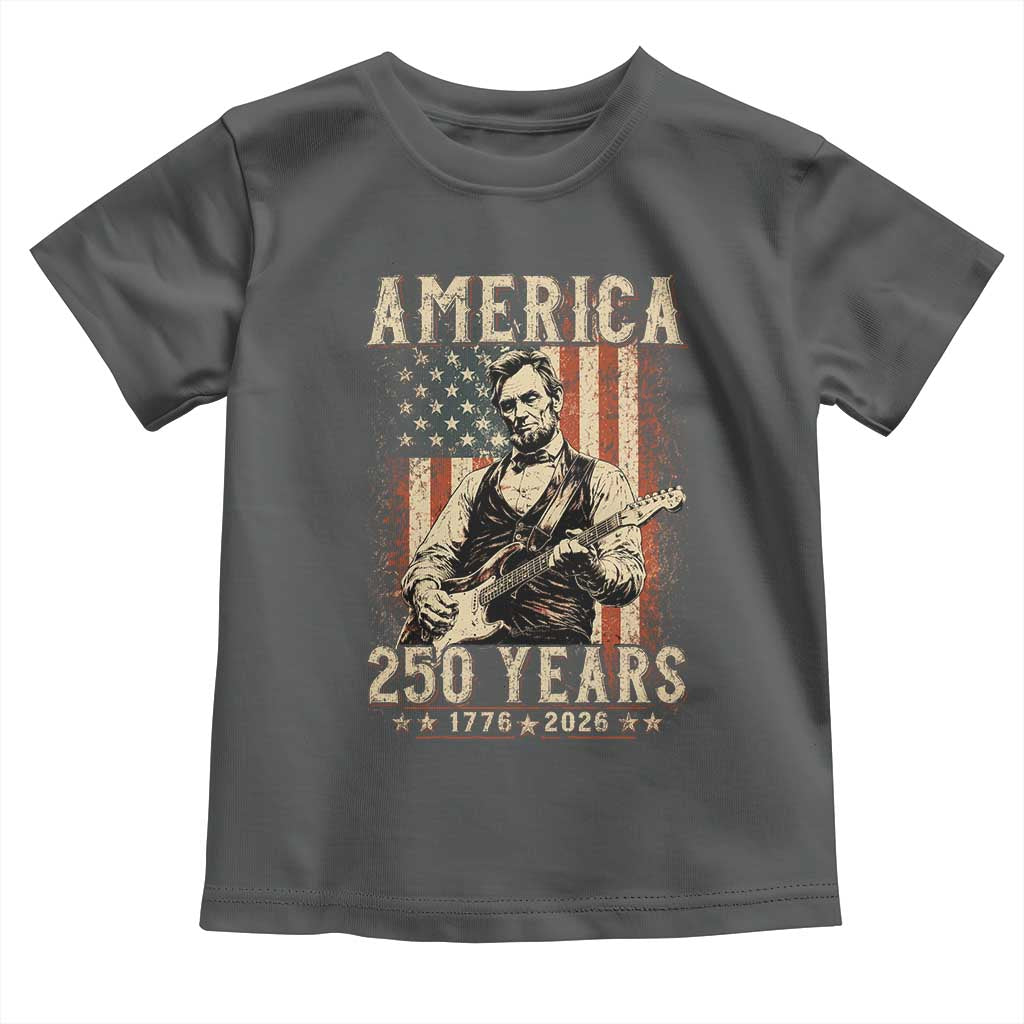 Abraham Lincoln Playing Guitar 4th July US 250th Anniversary Toddler T Shirt TS11 Dark Heather Print Your Wear