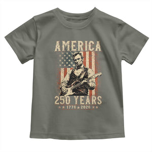 Abraham Lincoln Playing Guitar 4th July US 250th Anniversary Toddler T Shirt TS11 Military Green Print Your Wear