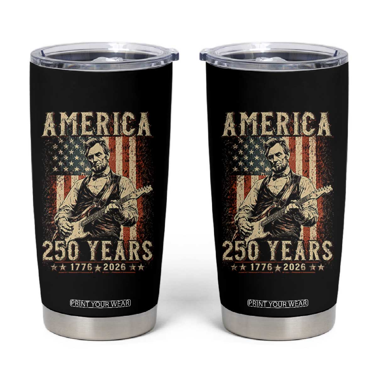 Abraham Lincoln Playing Guitar 4th July US 250th Anniversary Tumbler Cup TS11 Black Print Your Wear