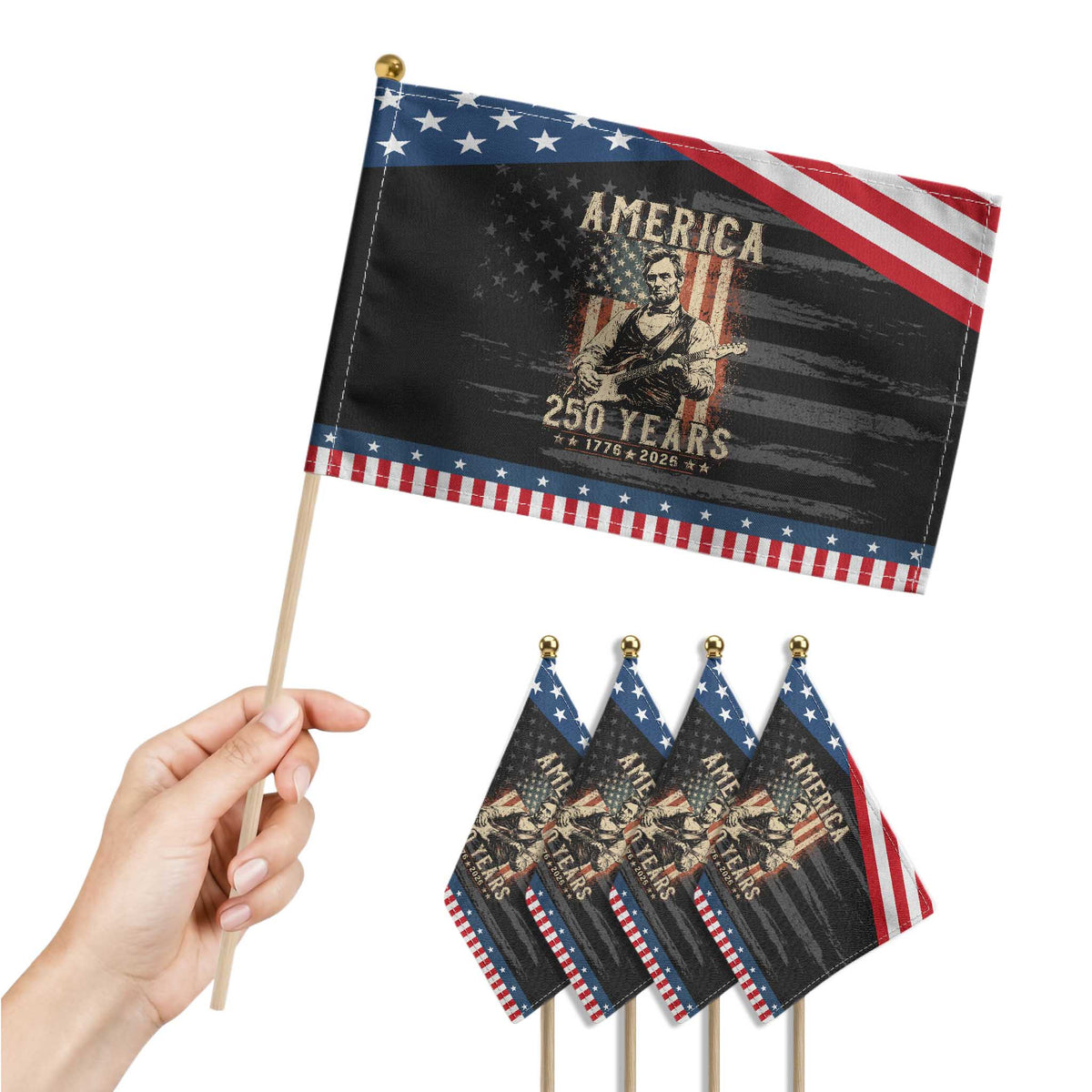 Abraham Lincoln Playing Guitar 4th July US 250th Anniversary Patriotic Handheld Flag TS11 Print Your Wear