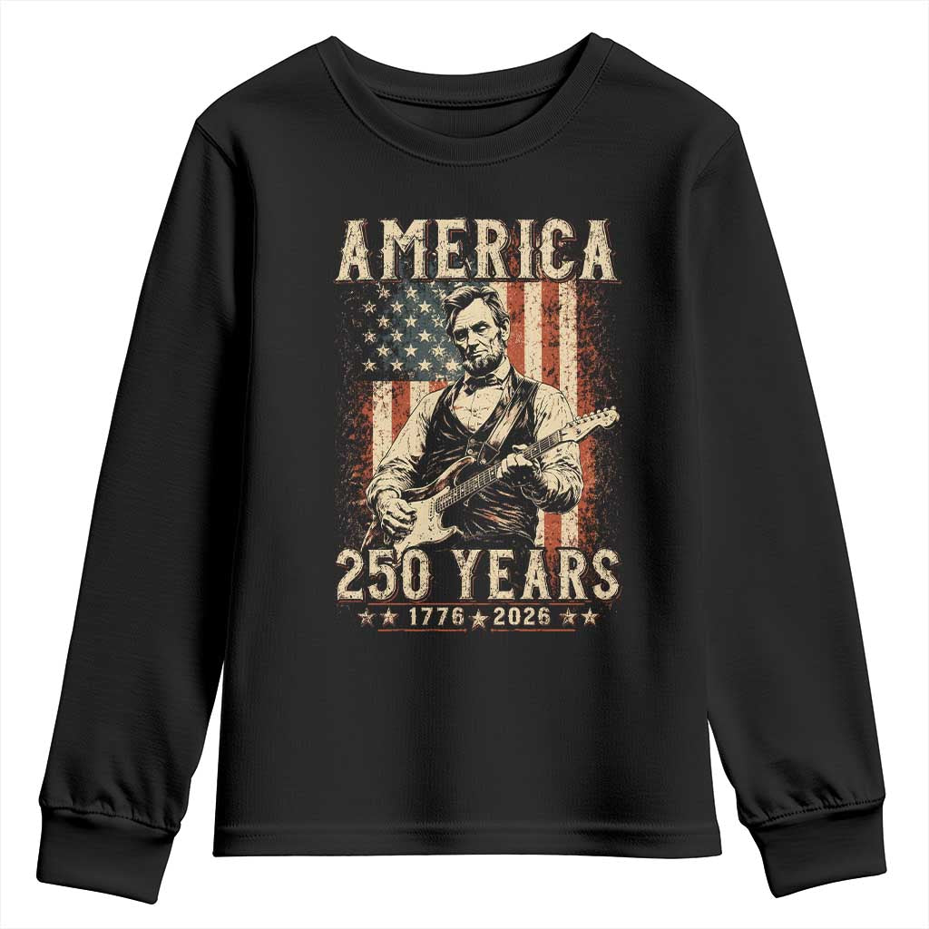 Abraham Lincoln Playing Guitar 4th July US 250th Anniversary Youth Sweatshirt TS11 Black Print Your Wear