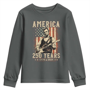 Abraham Lincoln Playing Guitar 4th July US 250th Anniversary Youth Sweatshirt TS11 Dark Heather Print Your Wear