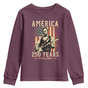 Abraham Lincoln Playing Guitar 4th July US 250th Anniversary Youth Sweatshirt TS11 Maroon Print Your Wear