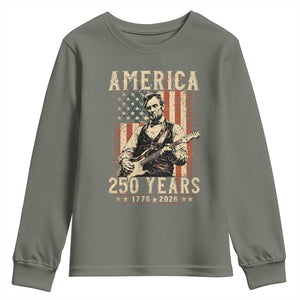 Abraham Lincoln Playing Guitar 4th July US 250th Anniversary Youth Sweatshirt TS11 Military Green Print Your Wear