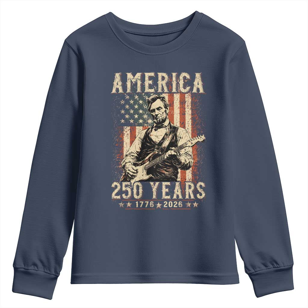 Abraham Lincoln Playing Guitar 4th July US 250th Anniversary Youth Sweatshirt TS11 Navy Print Your Wear