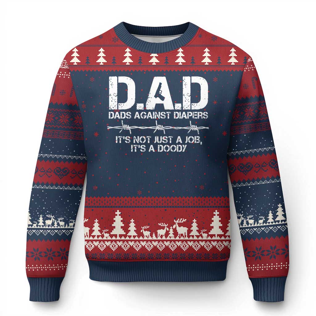 Dads Against Diapers It's Not Just A Job It's A Doody Ugly Christmas Sweater Funny Gun New Dad TS11 Navy Red Print Your Wear