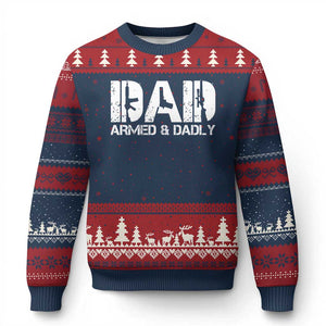 Armed And Dadly Dad Ugly Christmas Sweater Fathers Day Pro Gun Owner TS11 Navy Red Print Your Wear