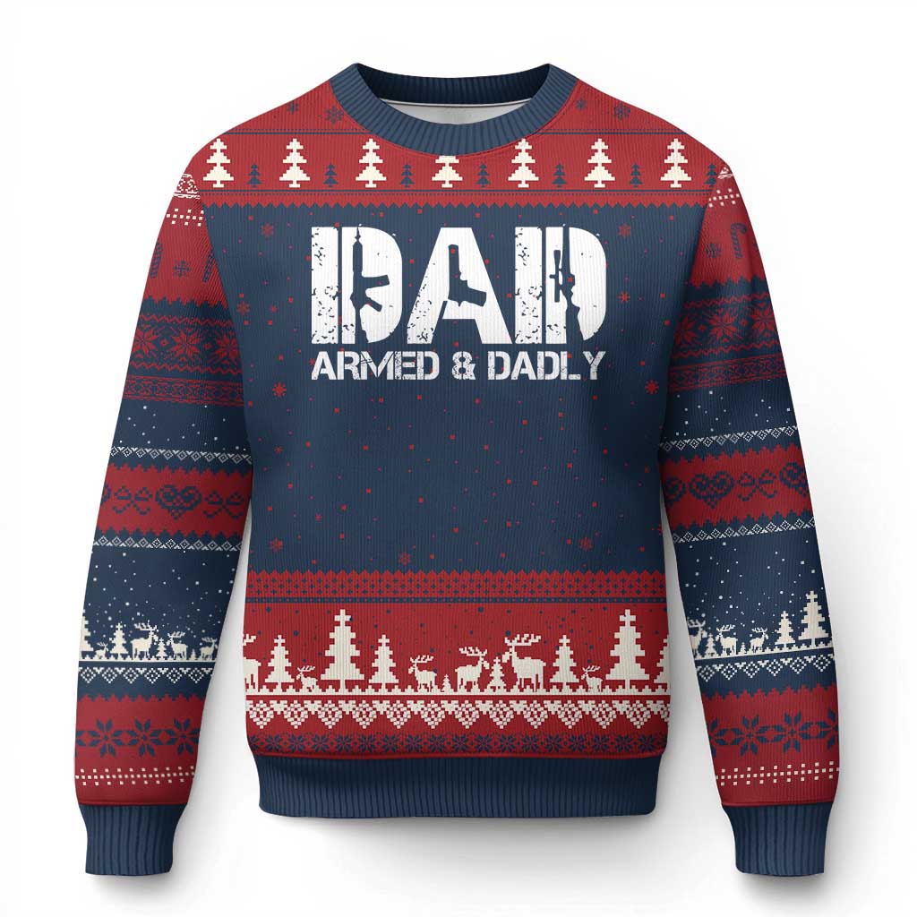 Armed And Dadly Dad Ugly Christmas Sweater Fathers Day Pro Gun Owner TS11 Navy Red Print Your Wear