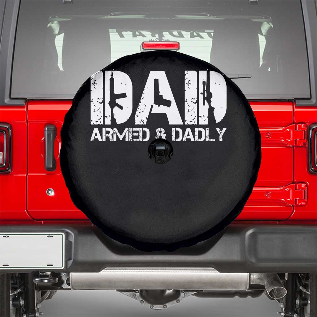 Armed And Dadly Dad Spare Tire Cover Fathers Day Pro Gun Owner