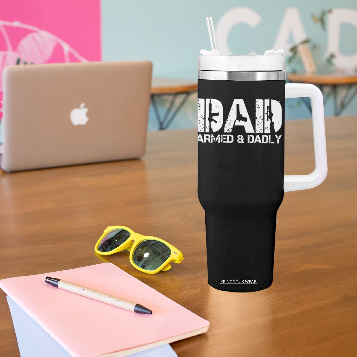 Armed And Dadly Dad Tumbler With Handle Fathers Day Pro Gun Owner