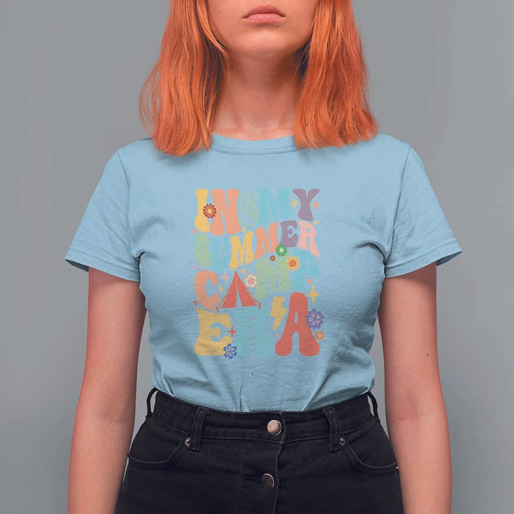 In My Summer Camp Era T Shirt For Women Camper Retro Groovy Summer Vacation TS11 Light Blue Print Your Wear