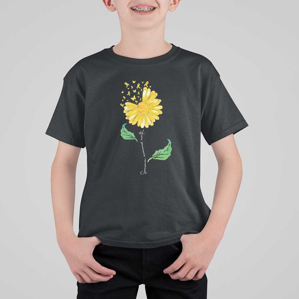 Sarcoma Awareness T Shirt For Kid Yellow Ribbon Flower TS11 Black Print Your Wear