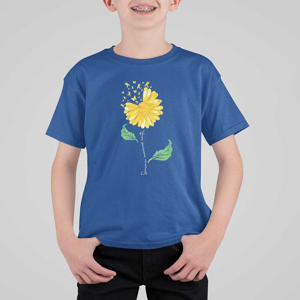 Sarcoma Awareness T Shirt For Kid Yellow Ribbon Flower TS11 Royal Blue Print Your Wear