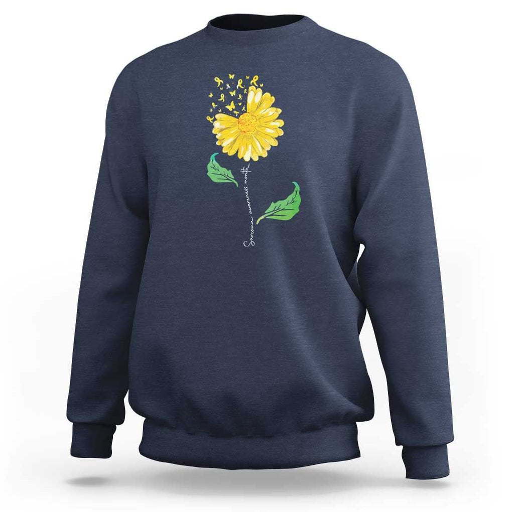 Sarcoma Awareness Sweatshirt Yellow Ribbon Flower TS11 Navy Print Your Wear