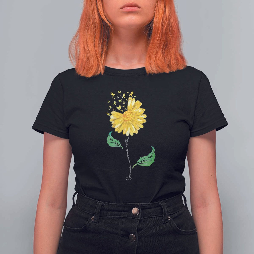 Sarcoma Awareness T Shirt For Women Yellow Ribbon Flower TS11 Black Print Your Wear