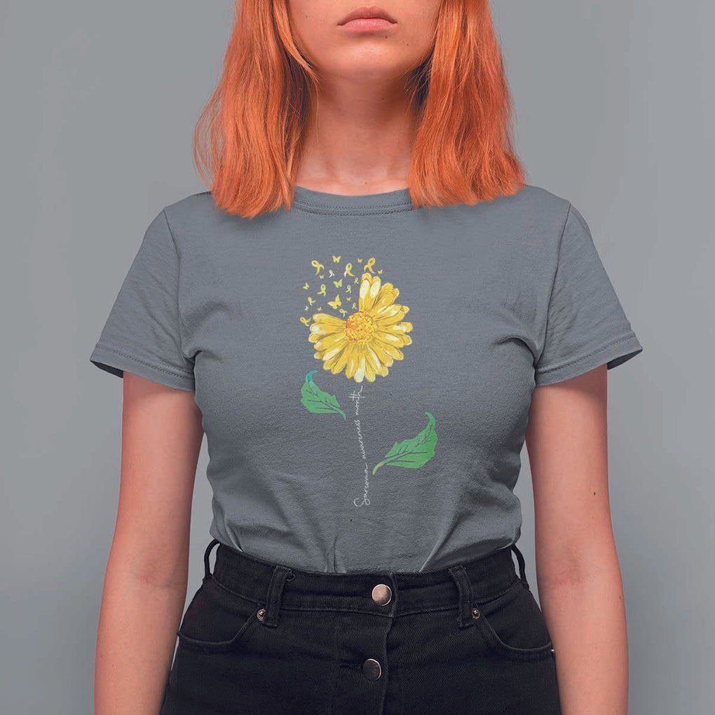 Sarcoma Awareness T Shirt For Women Yellow Ribbon Flower TS11 Charcoal Print Your Wear