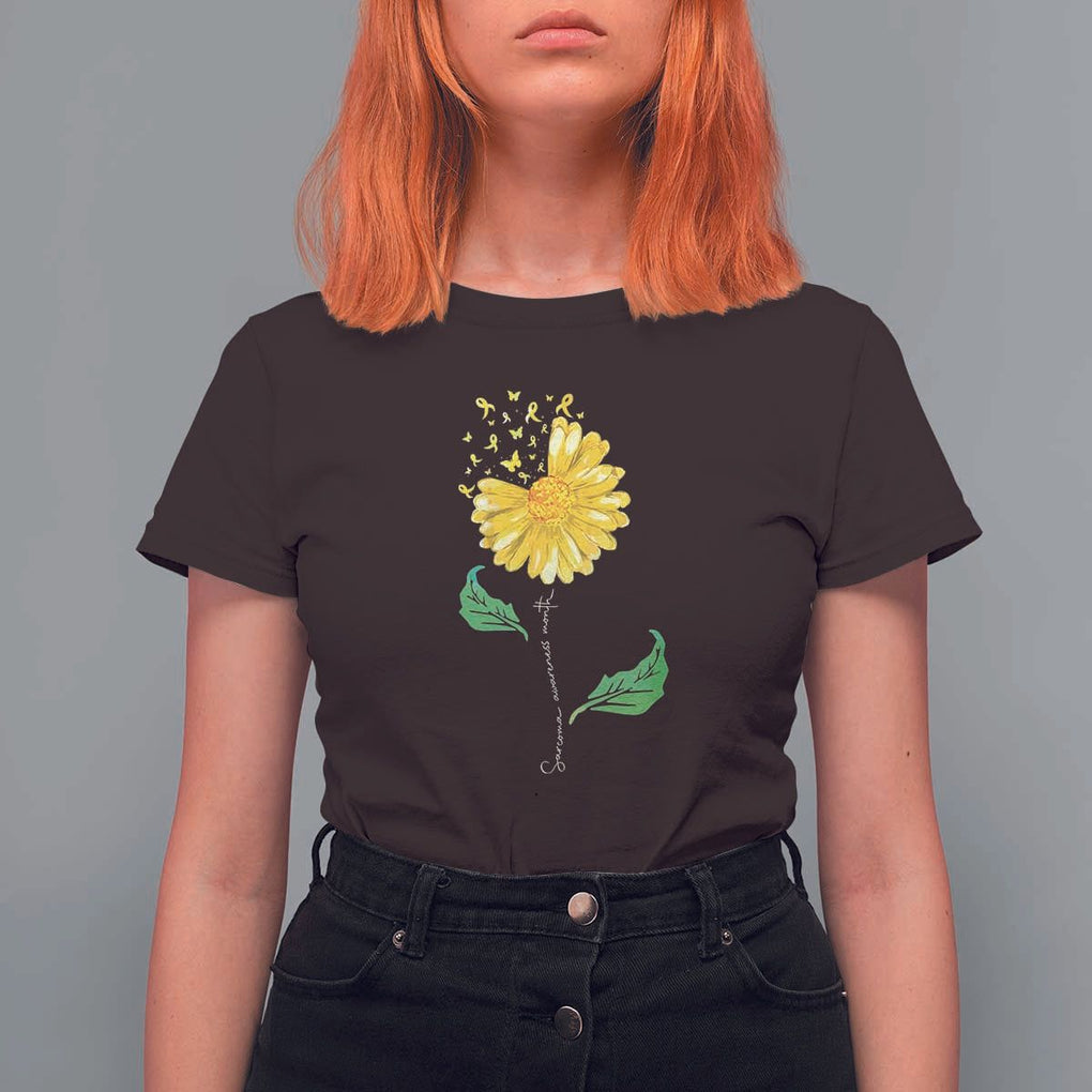 Sarcoma Awareness T Shirt For Women Yellow Ribbon Flower TS11 Dark Chocolate Print Your Wear