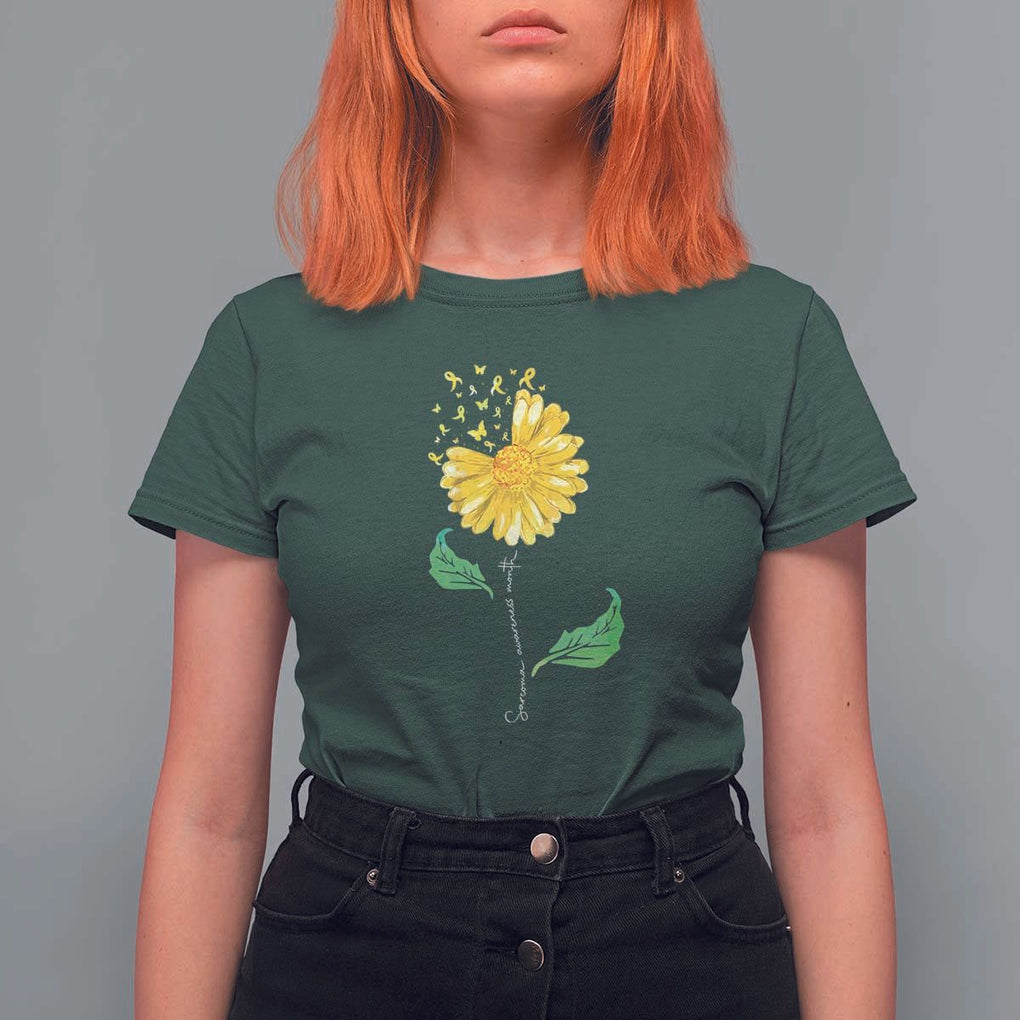 Sarcoma Awareness T Shirt For Women Yellow Ribbon Flower TS11 Dark Forest Green Print Your Wear