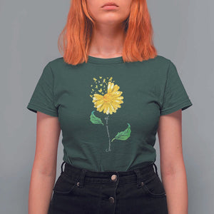 Sarcoma Awareness T Shirt For Women Yellow Ribbon Flower TS11 Dark Forest Green Print Your Wear