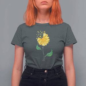 Sarcoma Awareness T Shirt For Women Yellow Ribbon Flower TS11 Dark Heather Print Your Wear