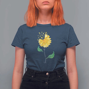 Sarcoma Awareness T Shirt For Women Yellow Ribbon Flower TS11 Navy Print Your Wear