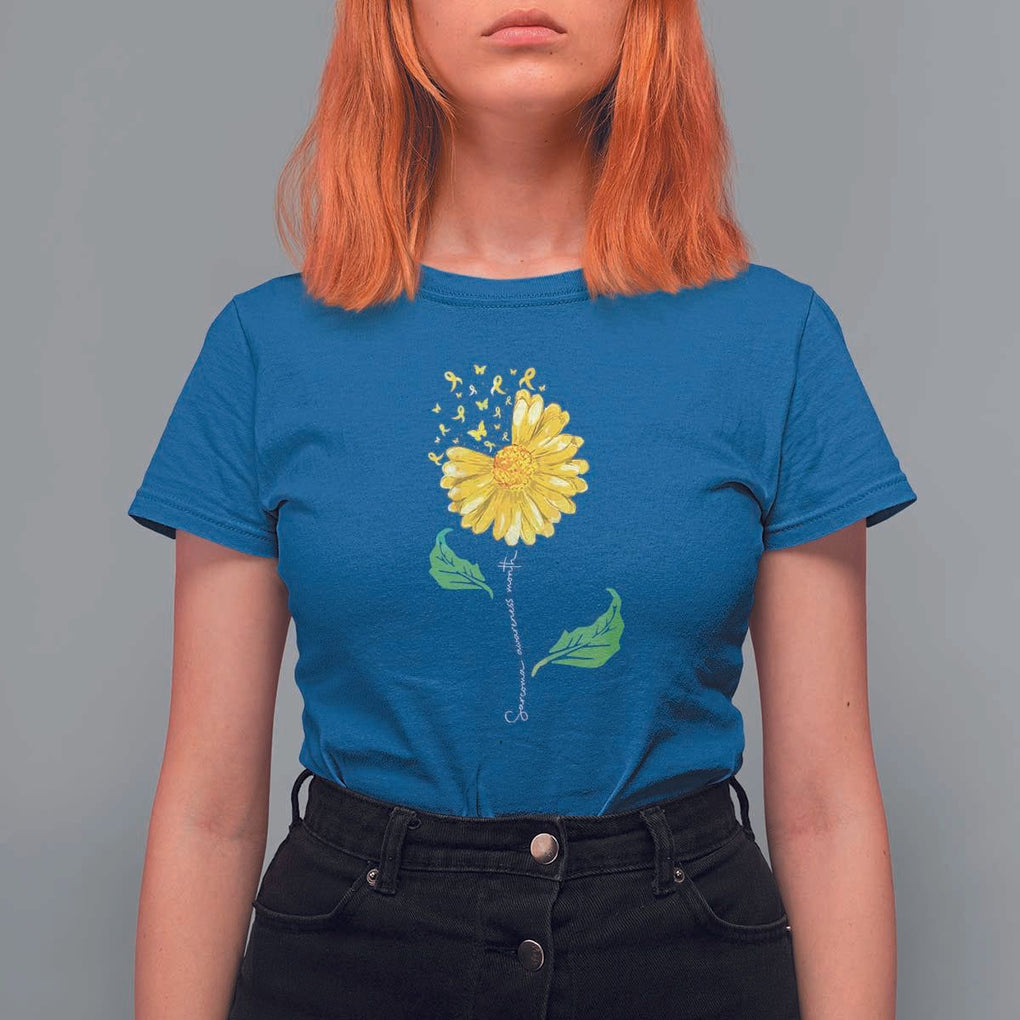 Sarcoma Awareness T Shirt For Women Yellow Ribbon Flower TS11 Royal Blue Print Your Wear