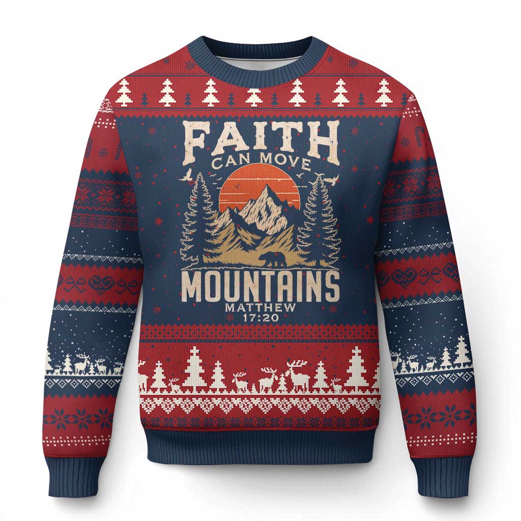 Faith Can Move Mountains Ugly Christmas Sweater Religious Christian Camping TS11 Navy Red Print Your Wear