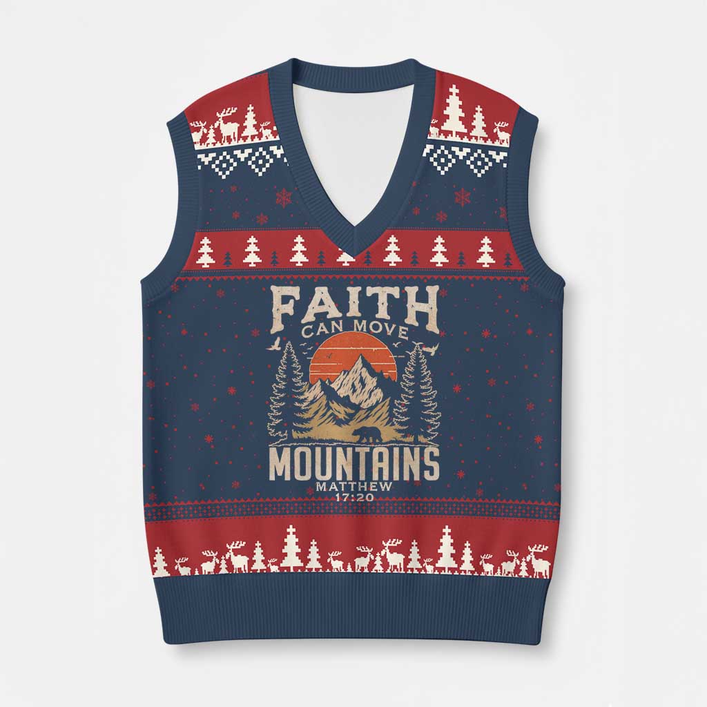 Faith Can Move Mountains V-Neck Knit Sweater Vest Religious Christian Camping TS11 Navy Red Print Your Wear