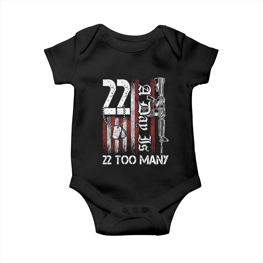 Suicide Awareness PTSD Veteran Baby Onesie 22 A Day Is Too Many Vintage American Flag TS11 Black Print Your Wear