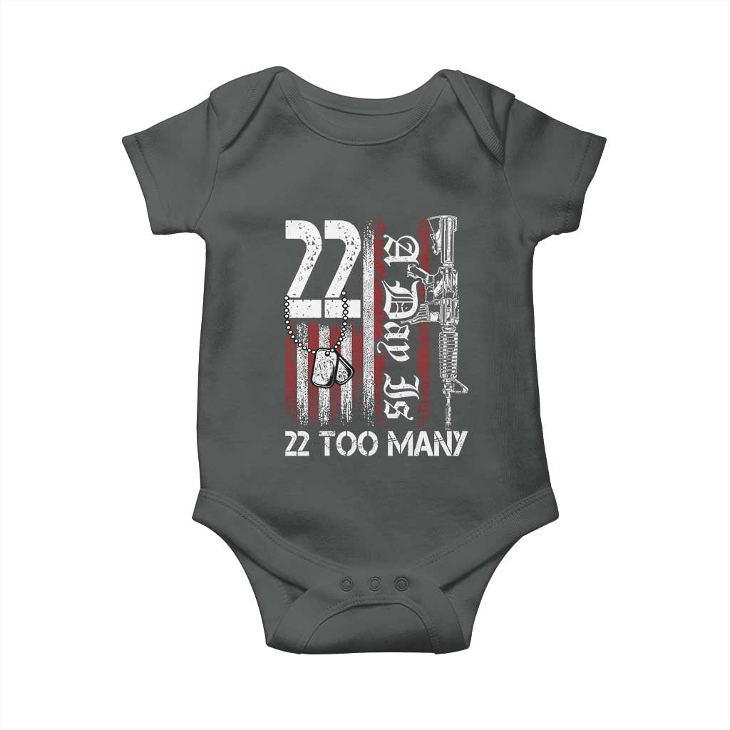 Suicide Awareness PTSD Veteran Baby Onesie 22 A Day Is Too Many Vintage American Flag TS11 Dark Heather Print Your Wear