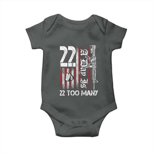 Suicide Awareness PTSD Veteran Baby Onesie 22 A Day Is Too Many Vintage American Flag TS11 Dark Heather Print Your Wear