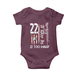 Suicide Awareness PTSD Veteran Baby Onesie 22 A Day Is Too Many Vintage American Flag TS11 Maroon Print Your Wear
