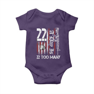 Suicide Awareness PTSD Veteran Baby Onesie 22 A Day Is Too Many Vintage American Flag TS11 Purple Print Your Wear