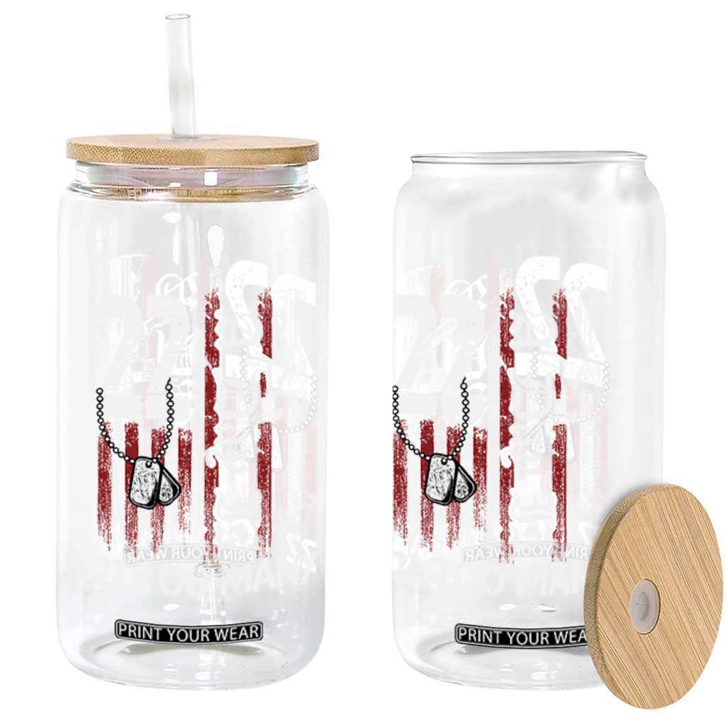 Suicide Awareness PTSD Veteran Glass Can 22 A Day Is Too Many Vintage American Flag TS11 Print Your Wear