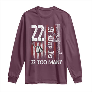 Suicide Awareness PTSD Veteran Long Sleeve Shirt 22 A Day Is Too Many Vintage American Flag TS11 Maroon Print Your Wear