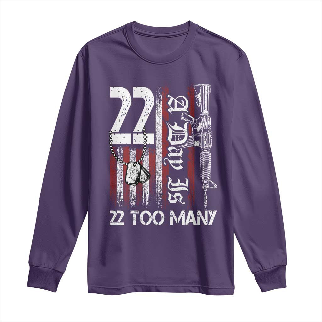 Suicide Awareness PTSD Veteran Long Sleeve Shirt 22 A Day Is Too Many Vintage American Flag TS11 Purple Print Your Wear