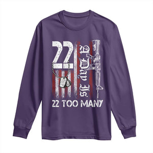 Suicide Awareness PTSD Veteran Long Sleeve Shirt 22 A Day Is Too Many Vintage American Flag TS11 Purple Print Your Wear