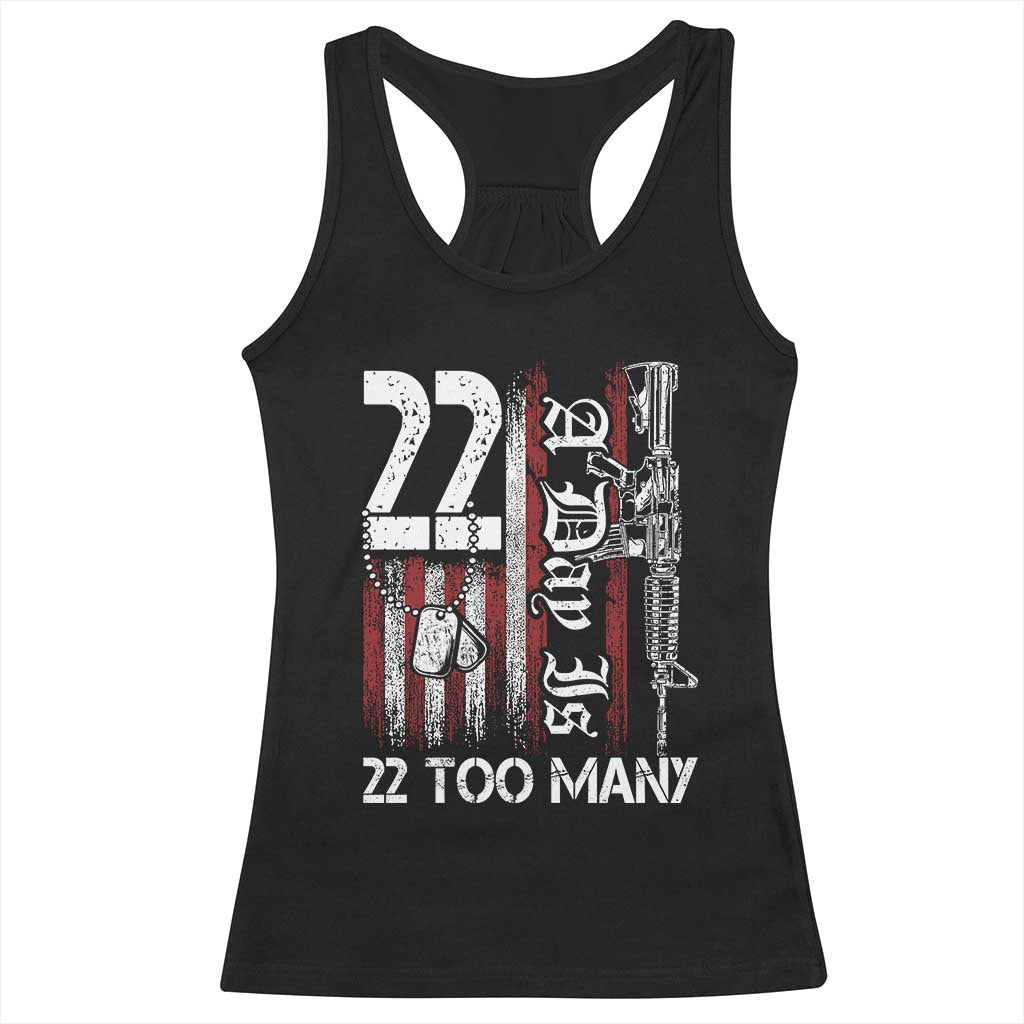 Suicide Awareness PTSD Veteran Racerback Tank Top 22 A Day Is Too Many Vintage American Flag TS11 Black Print Your Wear