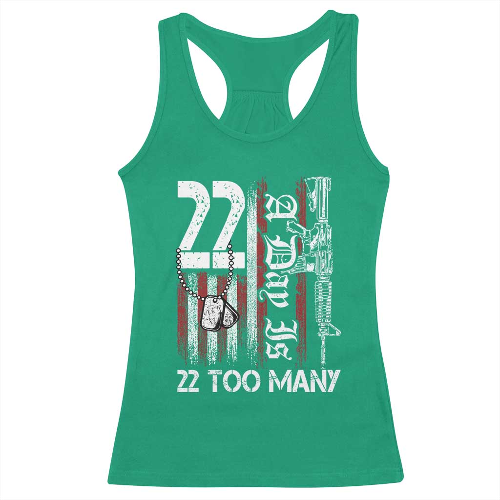 Suicide Awareness PTSD Veteran Racerback Tank Top 22 A Day Is Too Many Vintage American Flag TS11 Irish Green Print Your Wear