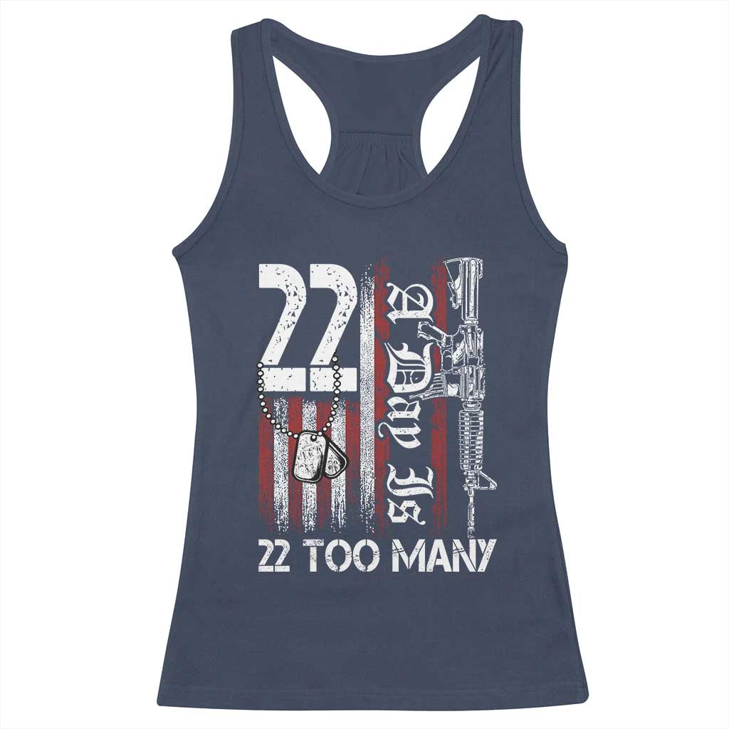 Suicide Awareness PTSD Veteran Racerback Tank Top 22 A Day Is Too Many Vintage American Flag TS11 Navy Print Your Wear