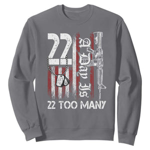 Suicide Awareness PTSD Veteran Sweatshirt 22 A Day Is Too Many Vintage American Flag TS11 Charcoal Print Your Wear